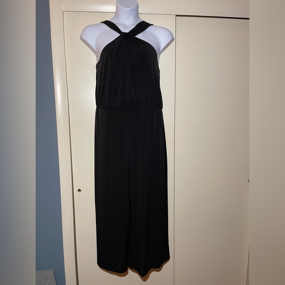 Clara Sun Woo Halter Twist wide leg jumpsuit with pockets black size 1X / 18